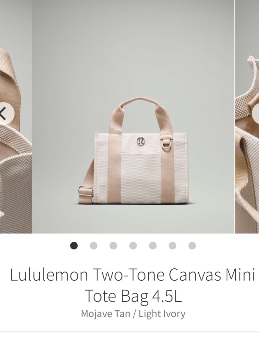 Lululemon Mojave Tan & Light Ivory Mini Canvas Tote (Like New)